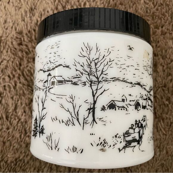 vintage antique black white milk glass winter scene coffee canister container - Picture 6 of 6